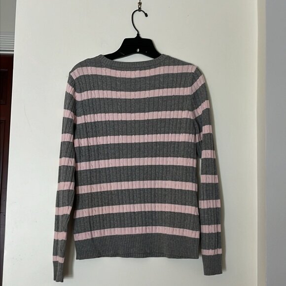 💗 Izod Women’s Gray & Pink Striped Cable Knit Sweater | Size M 💗 - Picture 2 of 10